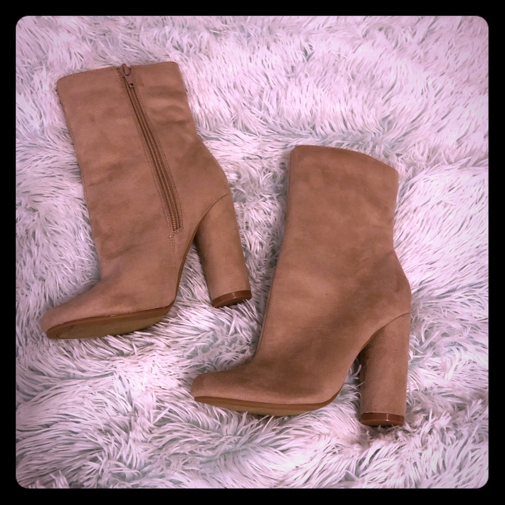 cream-colored suede booties